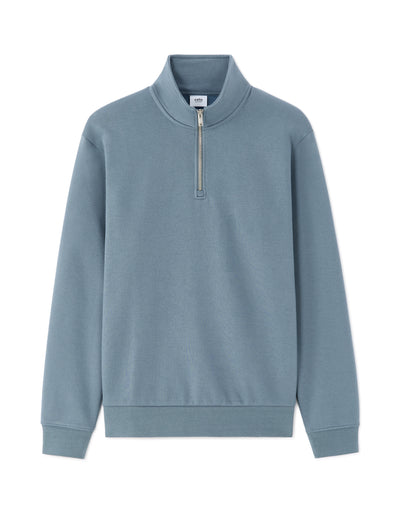 Regular Fit Poly-Cotton Solid High Neck Sweatshirts - Blue