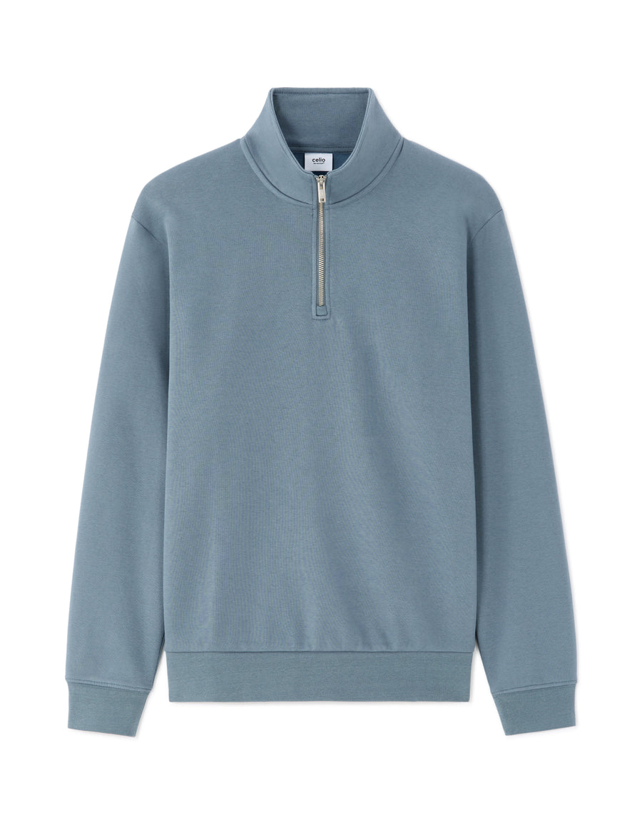 Regular Fit Poly-Cotton Solid High Neck Sweatshirts - Blue