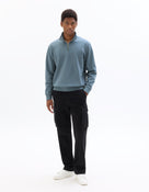Regular Fit Poly-Cotton Solid High Neck Sweatshirts - Blue