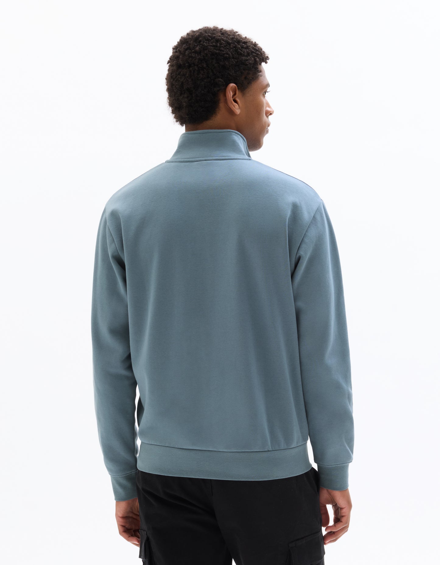 Regular Fit Poly-Cotton Solid High Neck Sweatshirts - Blue