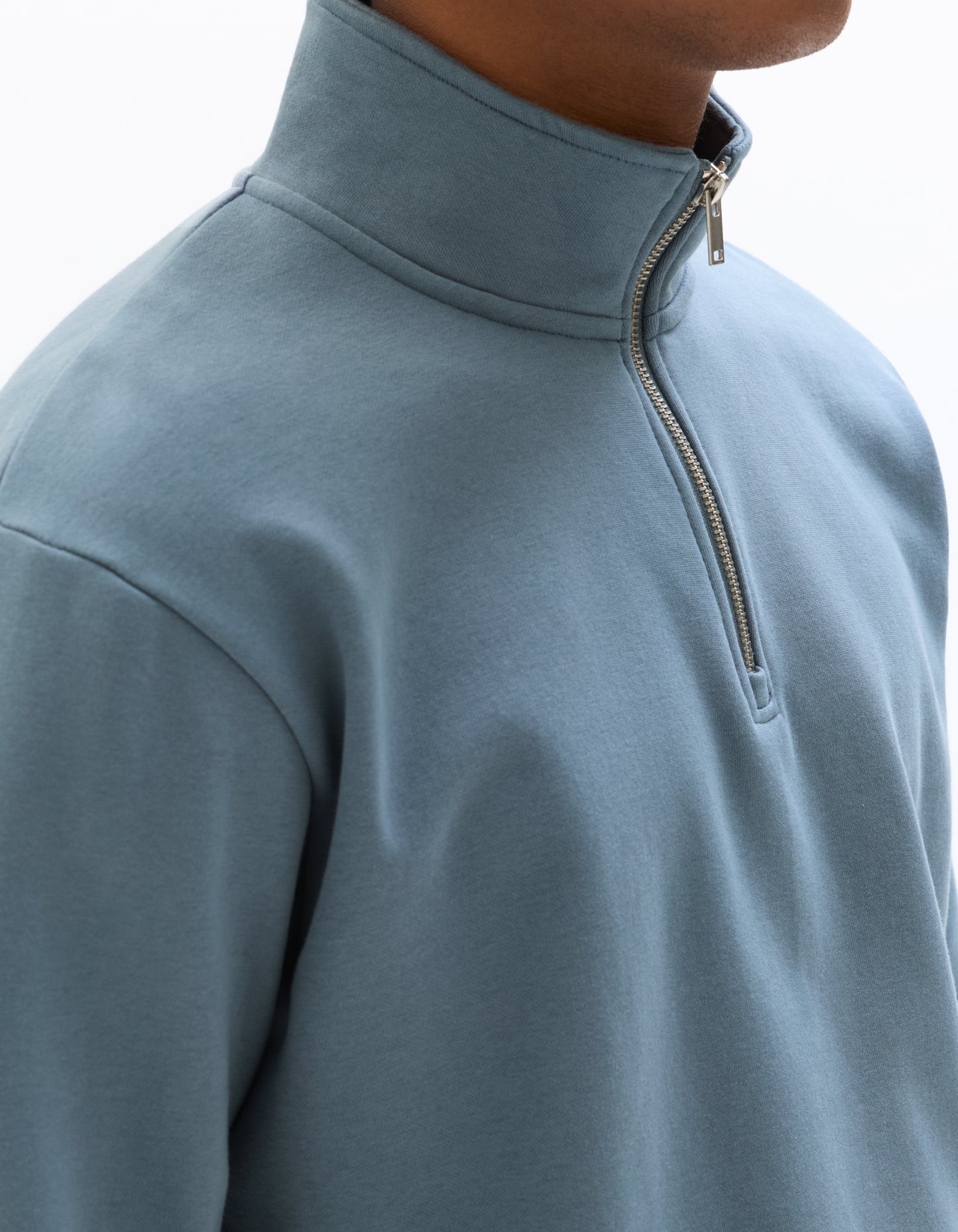 Regular Fit Poly-Cotton Solid High Neck Sweatshirts - Blue