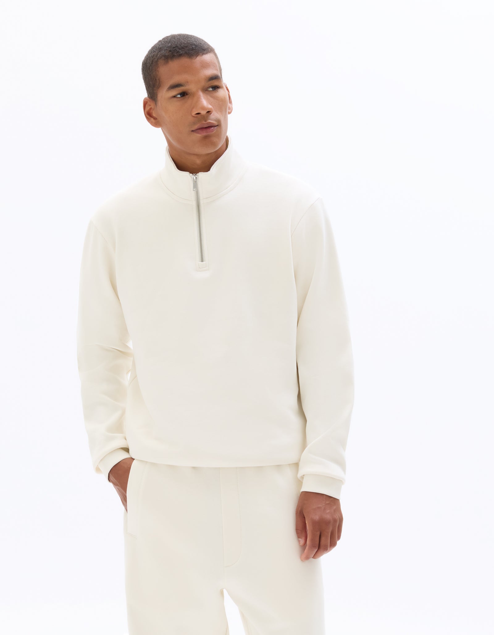 Regular Fit Poly-Cotton Solid High Neck Sweatshirts