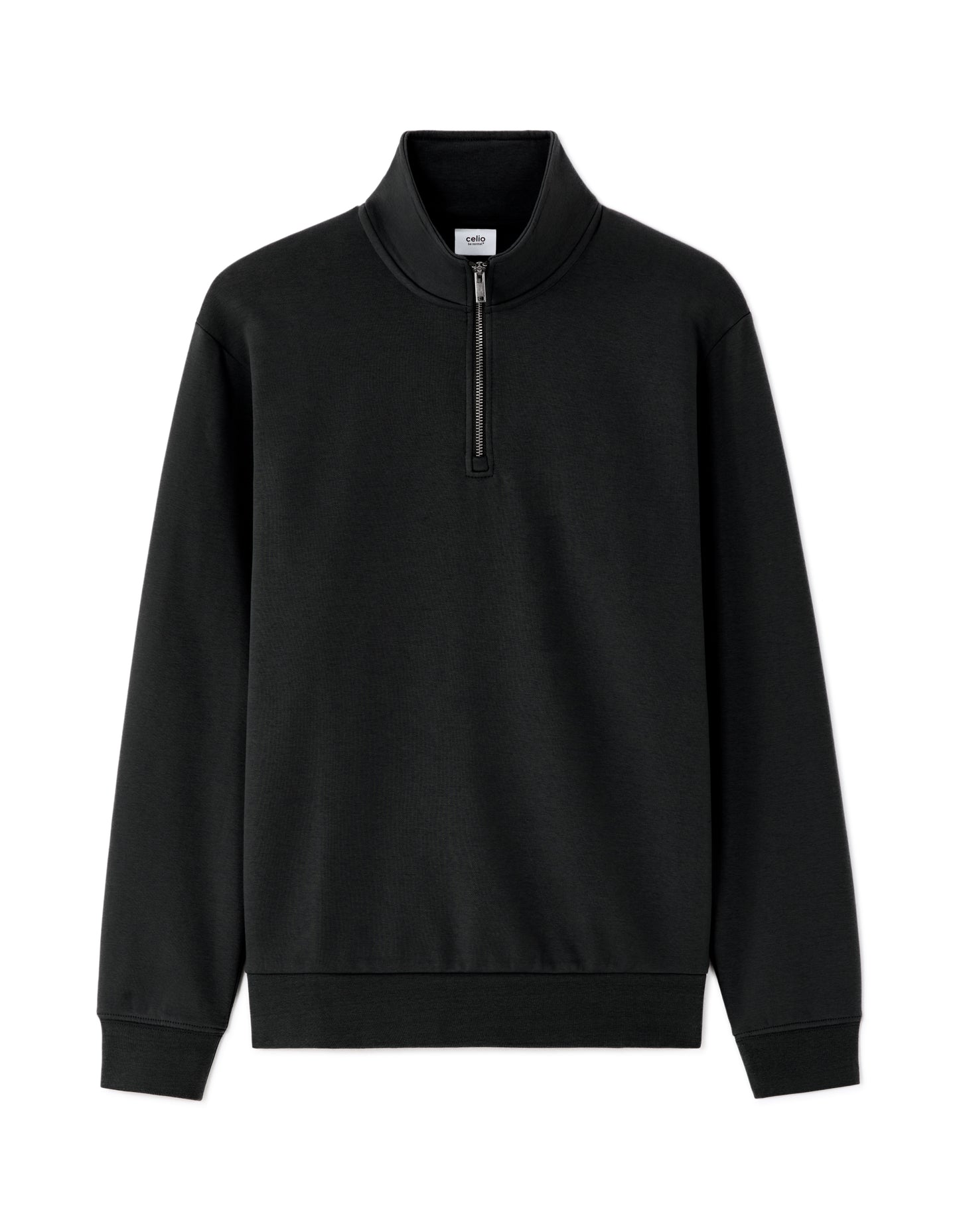 Regular Fit Poly-Cotton Solid High Neck Sweatshirts - Black