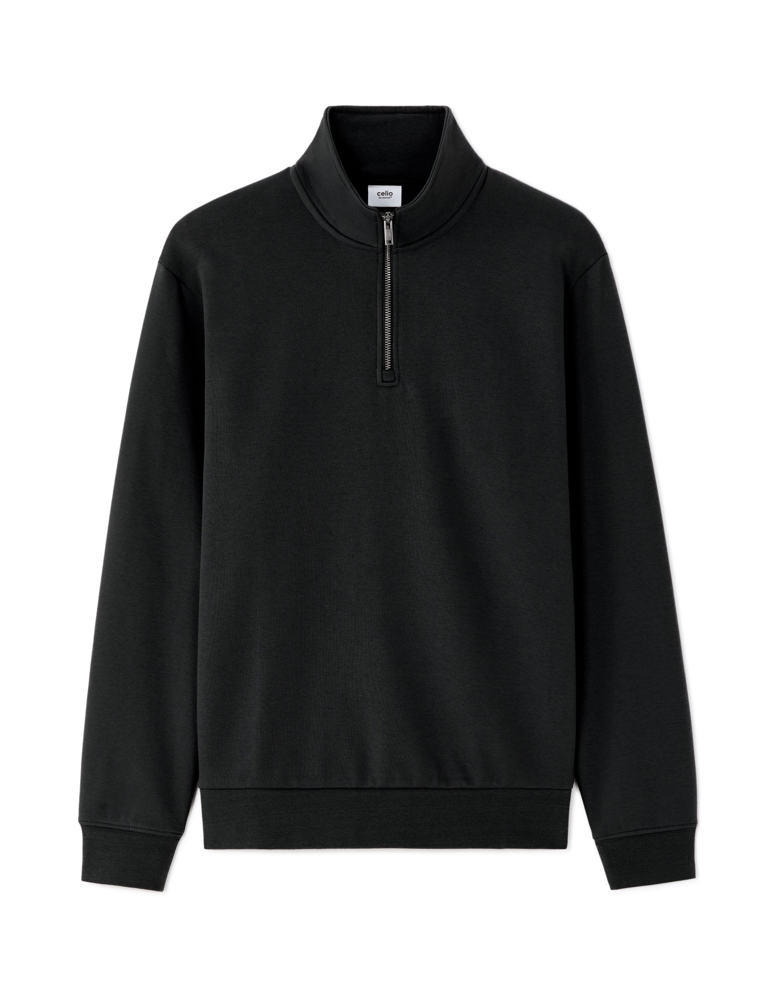 Regular Fit Poly-Cotton Solid High Neck Sweatshirts - Black
