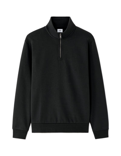 Regular Fit Poly-Cotton Solid High Neck Sweatshirts - Black