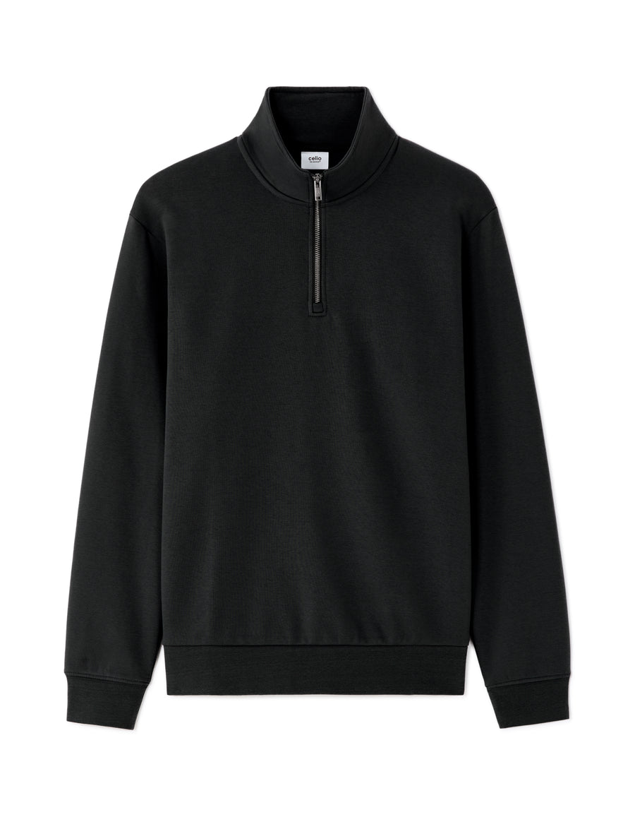 Regular Fit Poly-Cotton Solid High Neck Sweatshirts - Black