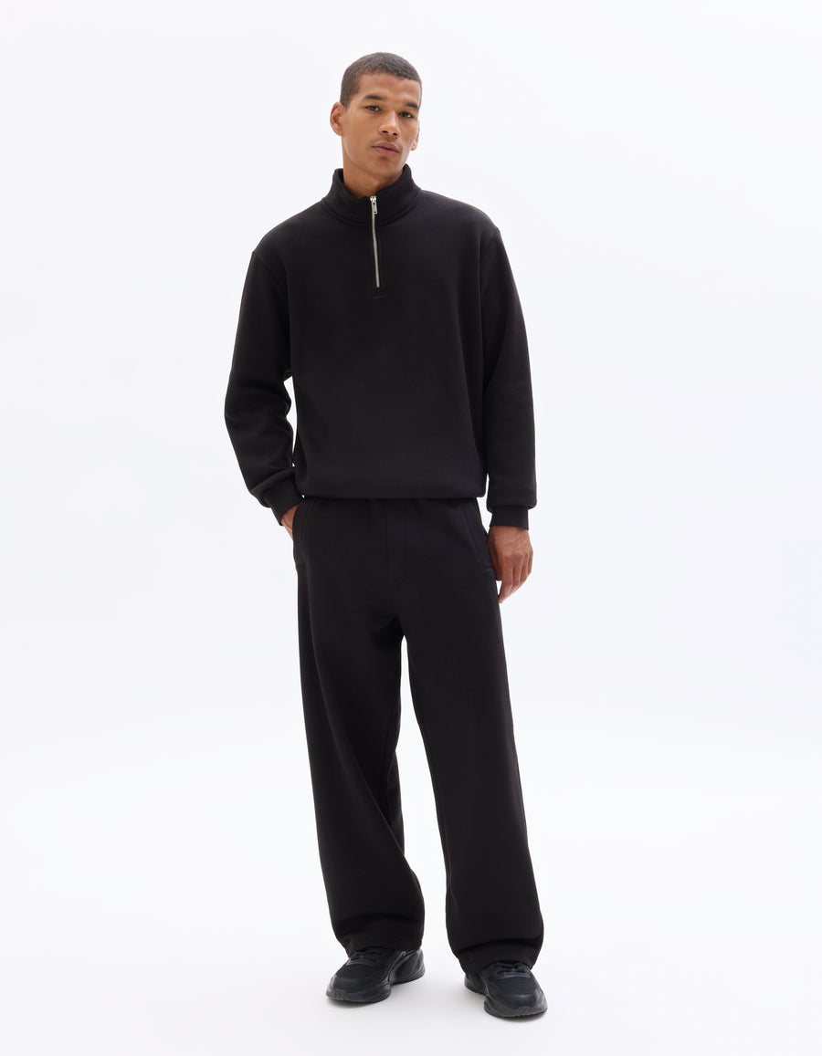 Regular Fit Poly-Cotton Solid High Neck Sweatshirts - Black
