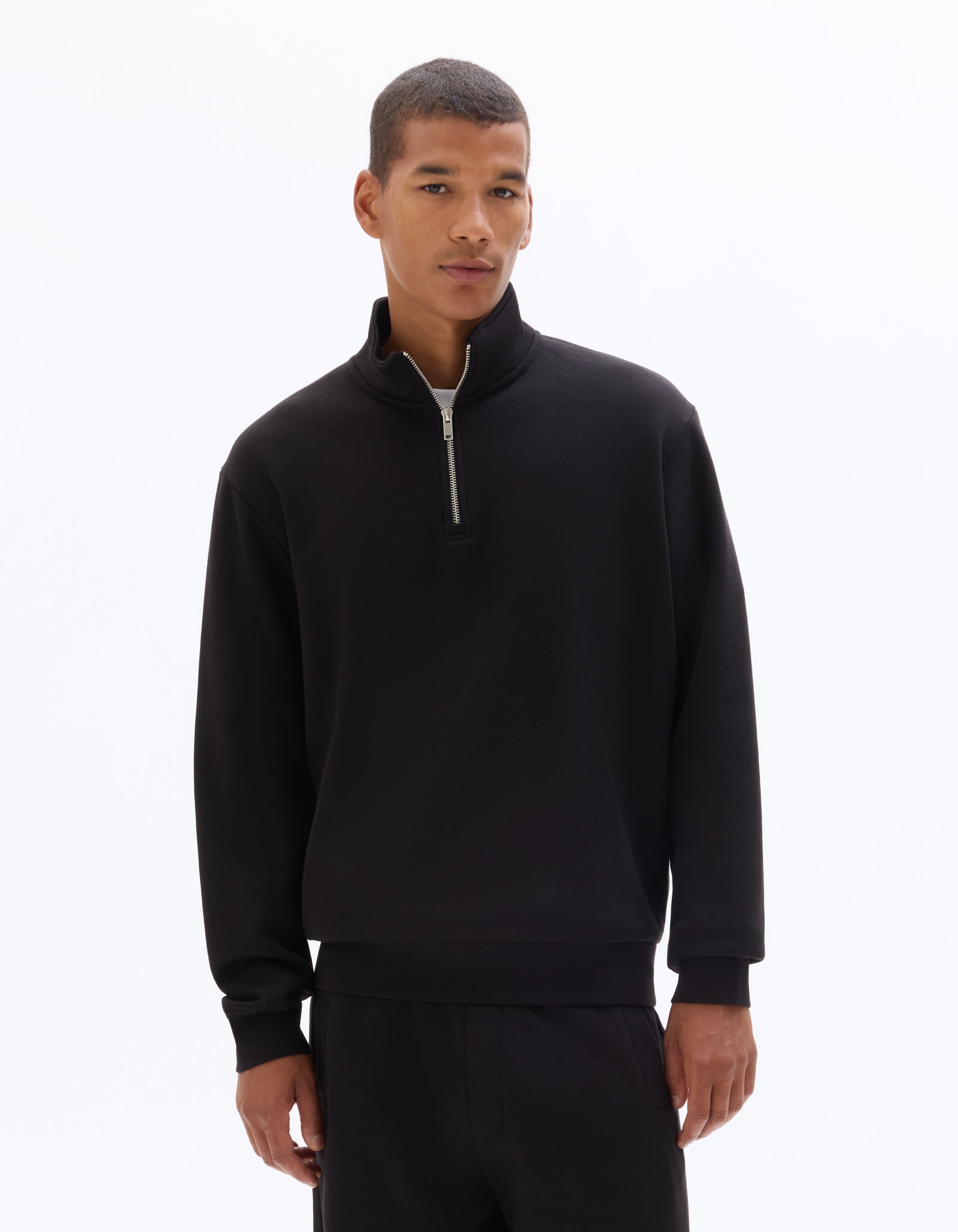 Regular Fit Poly-Cotton Solid High Neck Sweatshirts - Black