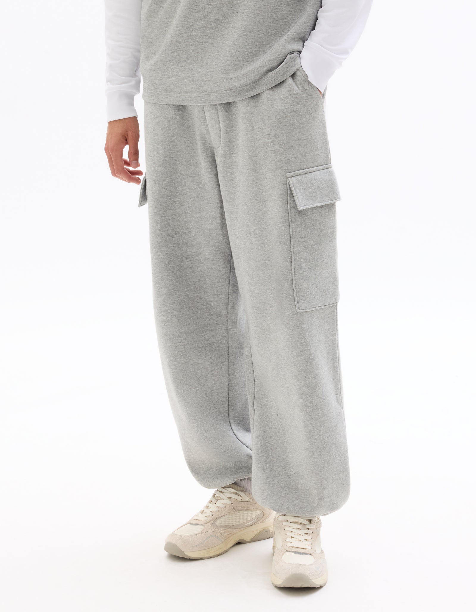 Jogger Fit Cotton Blend Casual Trousers - Grey