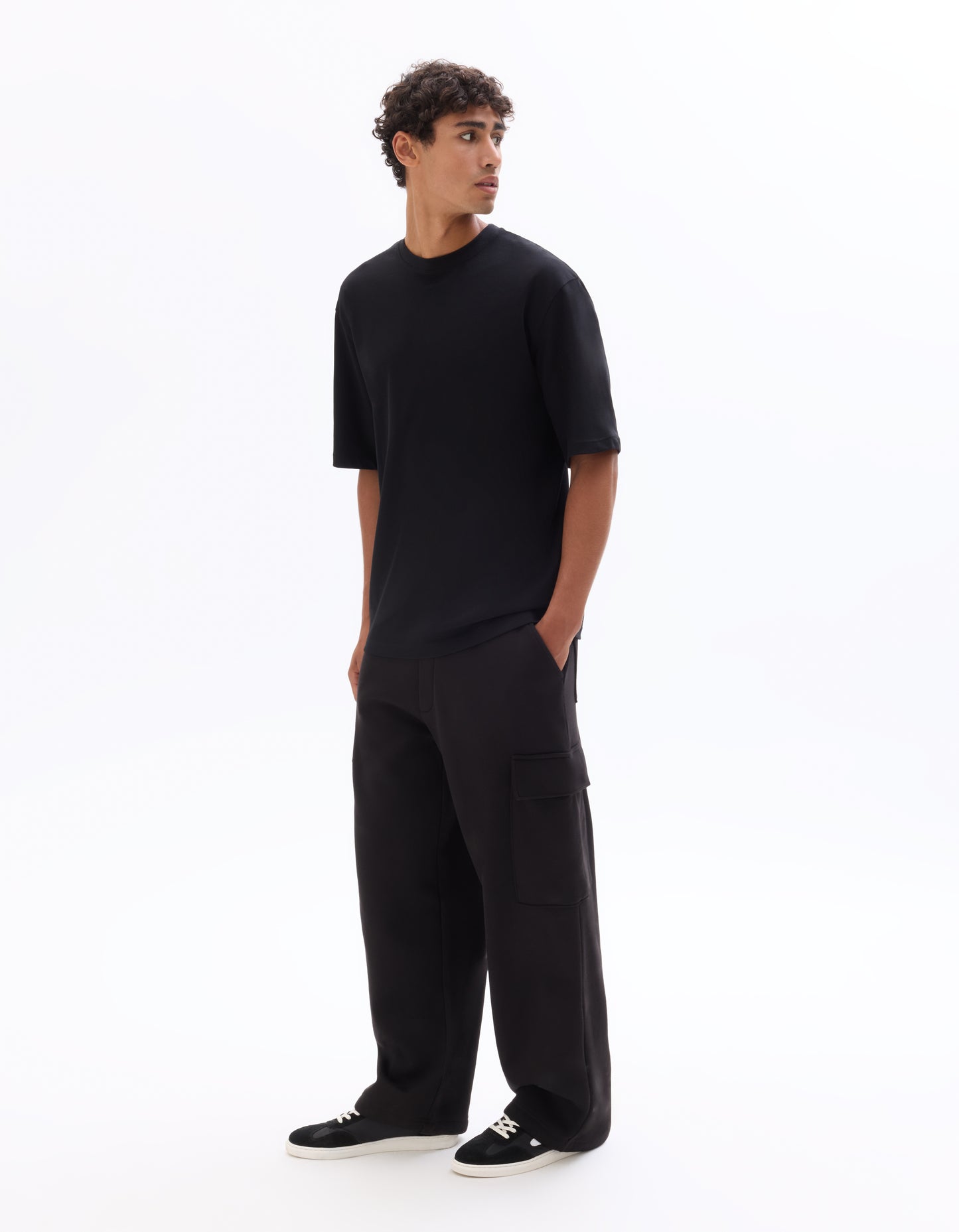 Jogger Fit Cotton Blend Casual Trousers - Black