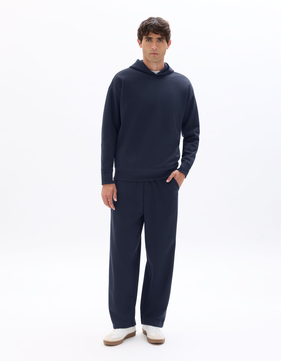 Loose Fit Poly-Cotton Solid Casual interlock knit jogging pants - Navy Blue