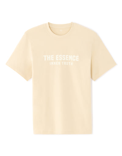 Boxy Fit 100% Cotton Printed Crew Neck T-Shirts - Beige