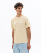Boxy Fit 100% Cotton Printed Crew Neck T-Shirts - Beige