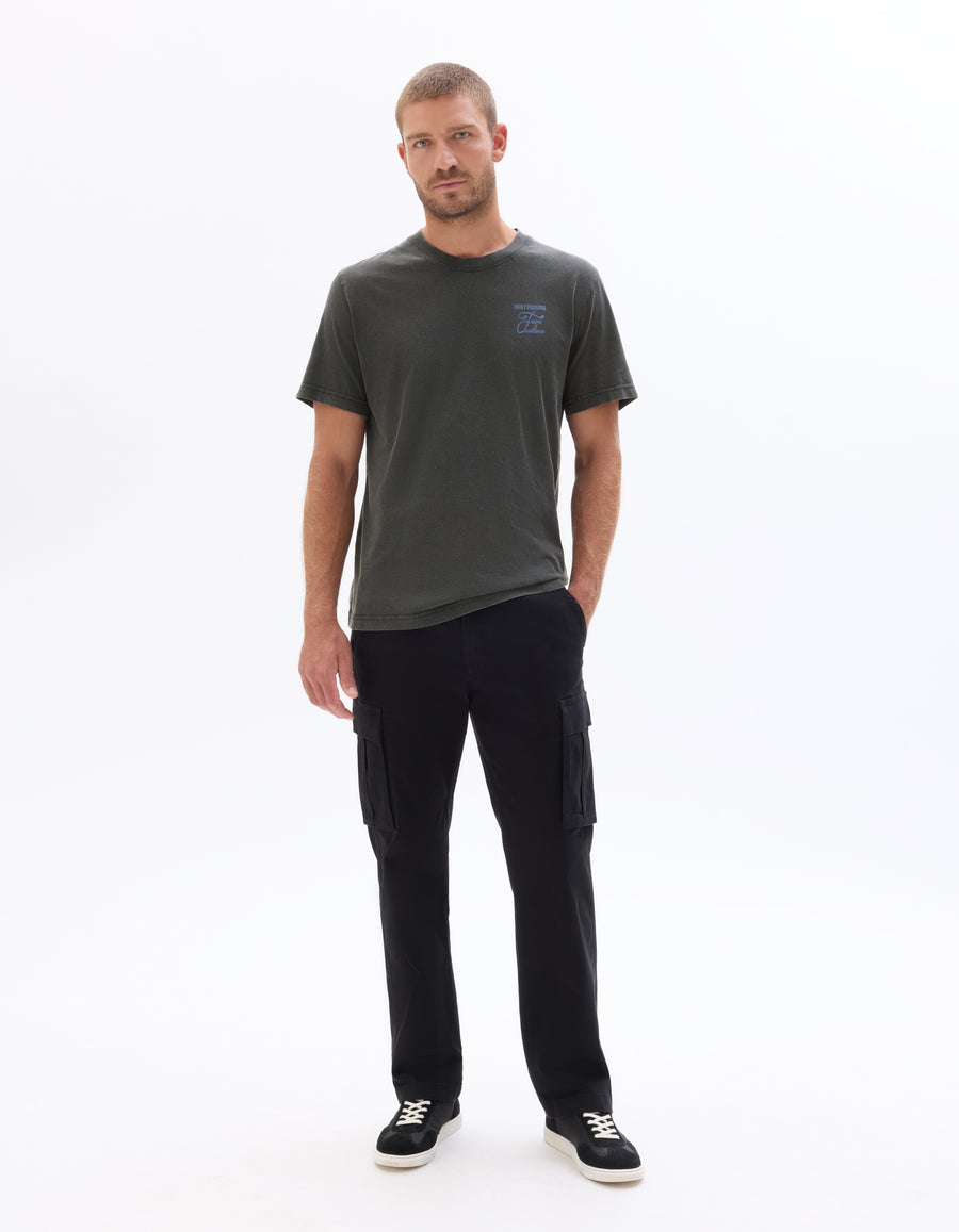 Boxy Fit 100% Cotton Printed Crew Neck T Shirts - Black