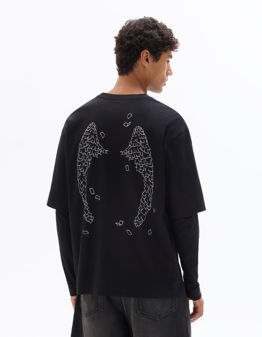 Regular Fit 100% Cotton Printed Round Neck T-Shirt - Black