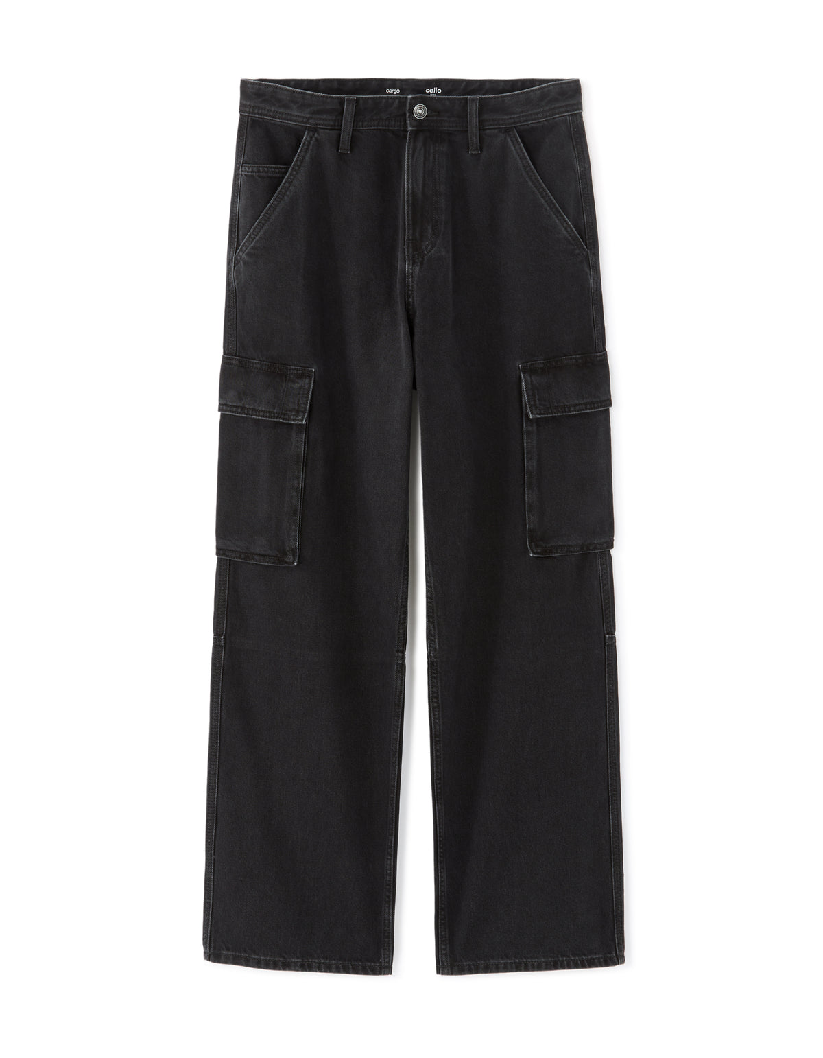 Loose Fit 100% Cotton Solid Jeans - Black