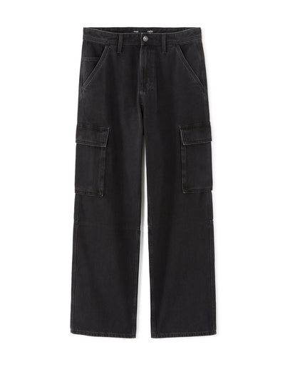 Loose Fit 100% Cotton Solid Jeans - Black