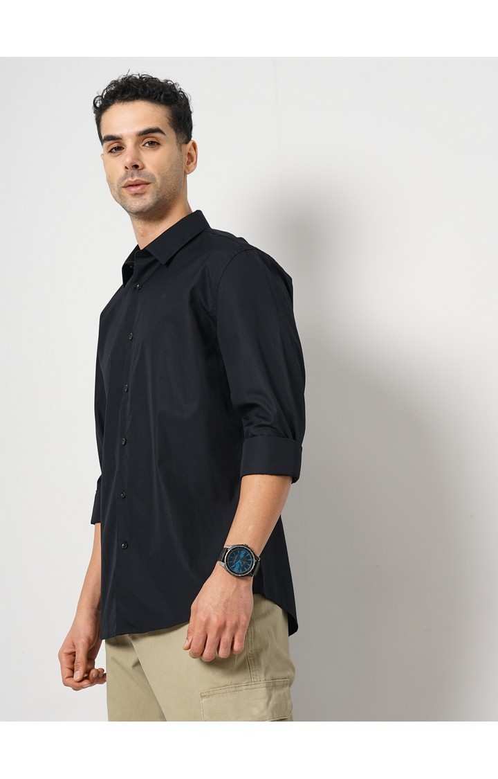 Celio* Solid Slim Fit Cotton Black Shirt