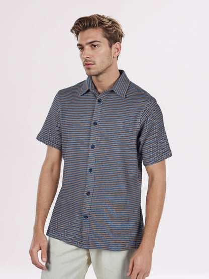 Celio* Men Blue Striped Regular Fit Cotton Shirts