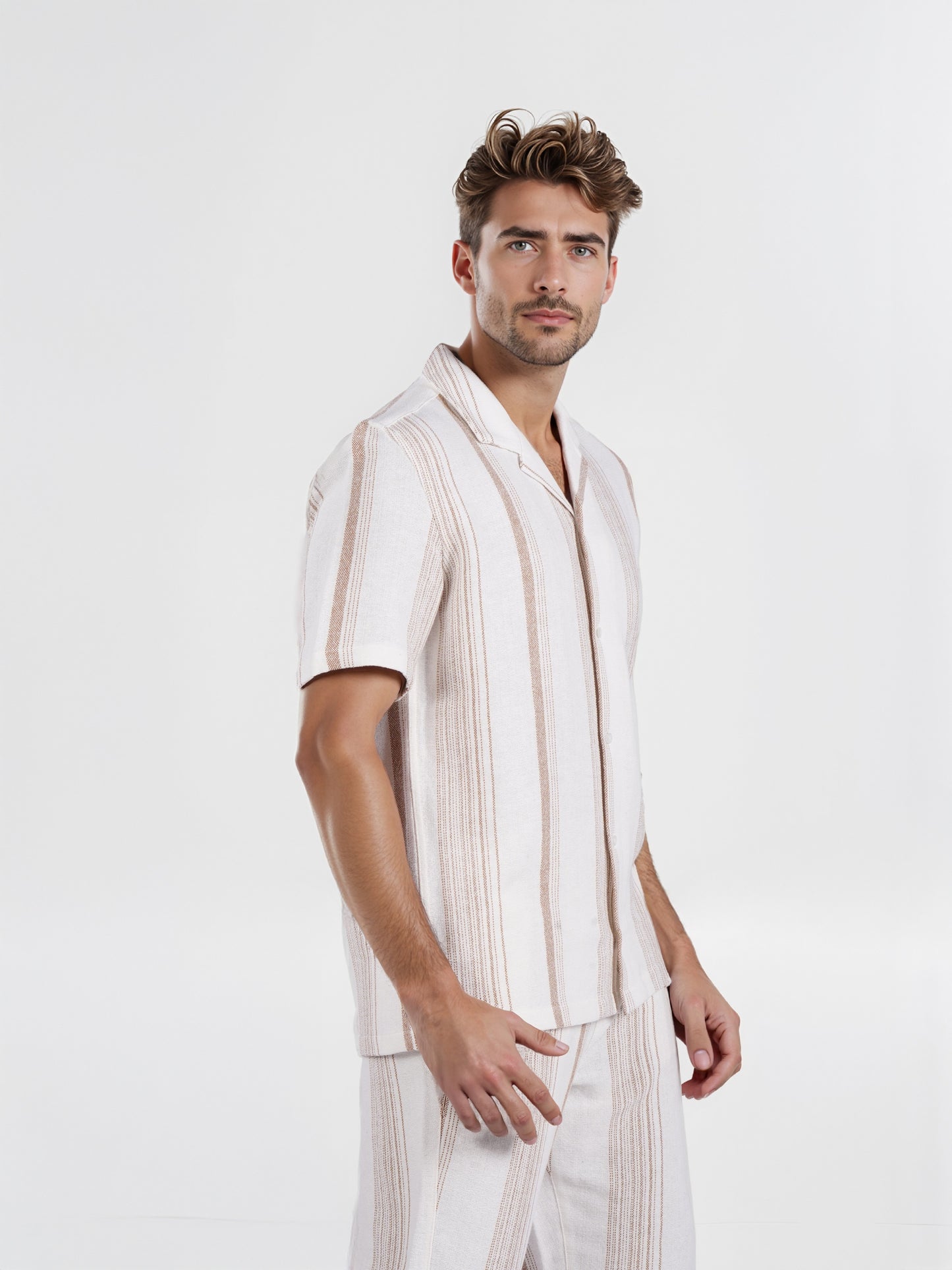 Celio* Men White Striped Regular Fit Cotton Fashion Shirt