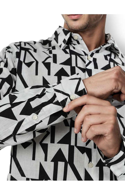 Celio* Printed Regular Fit Linen White Shirt