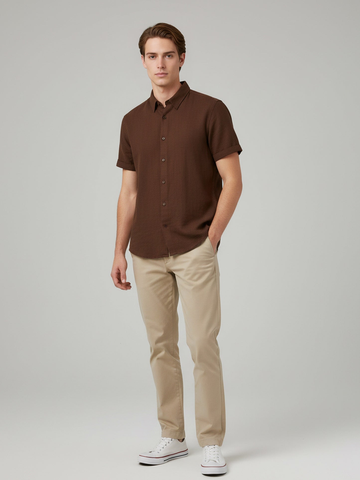 Celio* Men Brown Solid Regular Fit Cotton Shirts