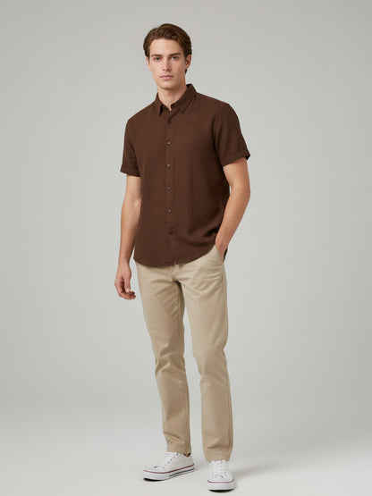 Celio* Men Brown Solid Regular Fit Cotton Shirts