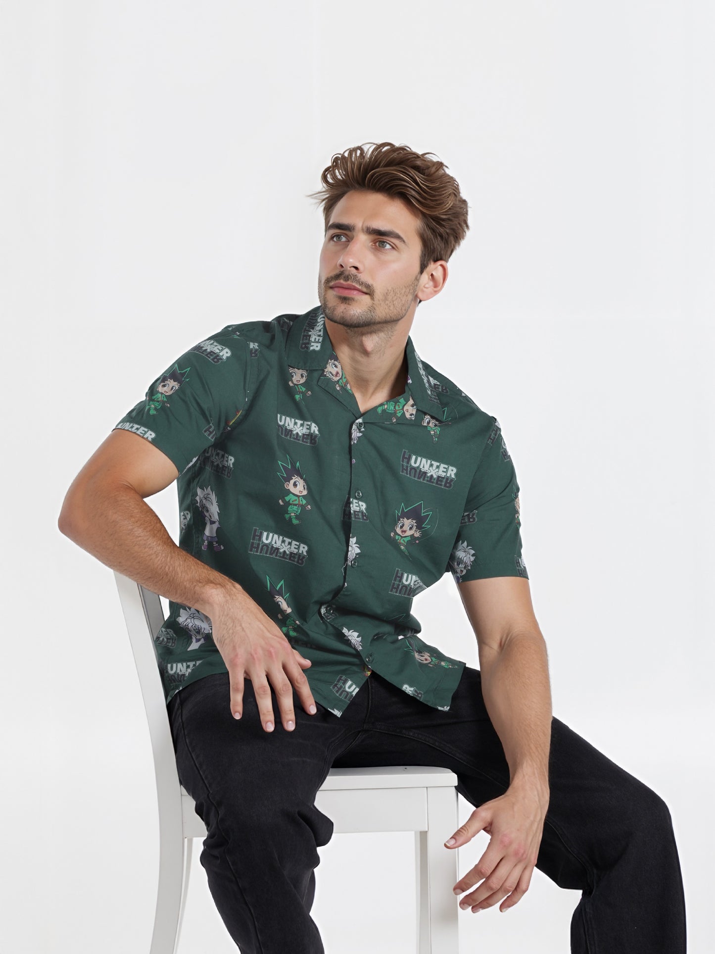 Celio* Hunter Green Printed Cotton Shirt