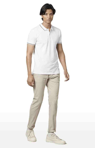 Celio* Cotton-Blend Slim Fit Beige Trouser