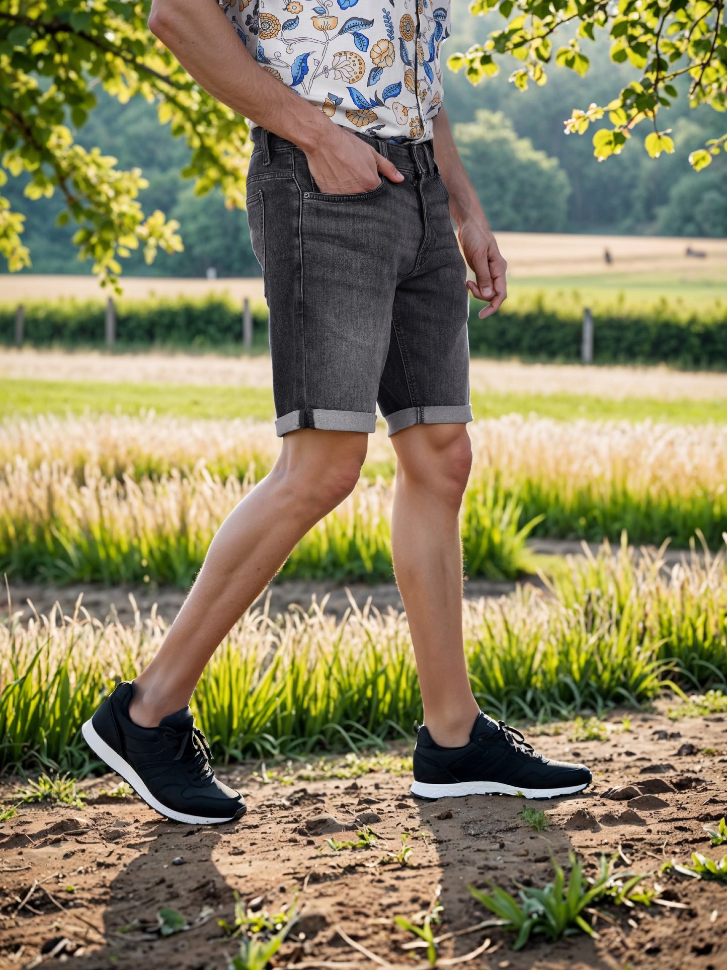 Celio* Cotton-Blend Regular Fit Black Bermuda