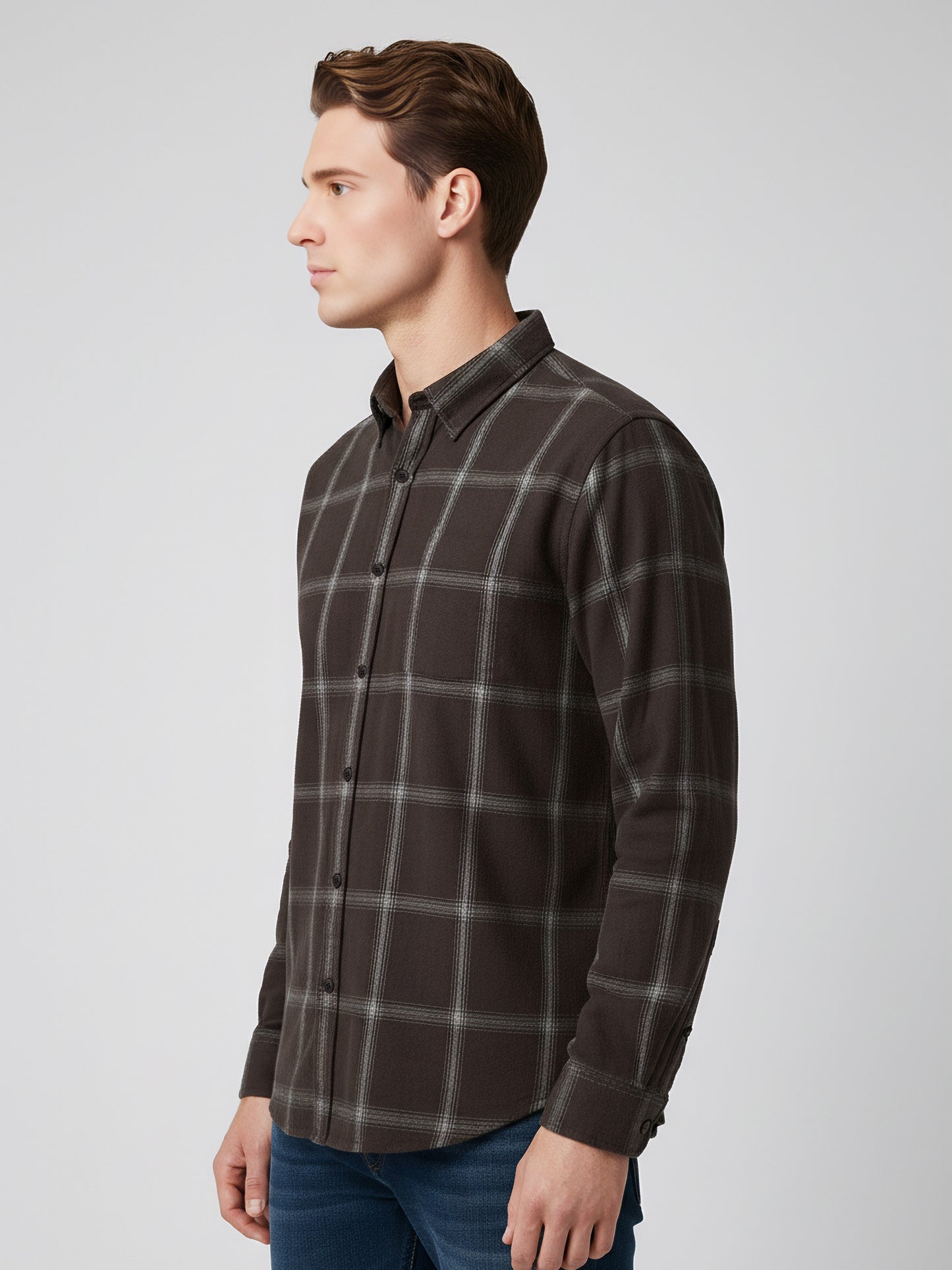 Celio* Men Brown Checked Regular Fit Cotton Shirts
