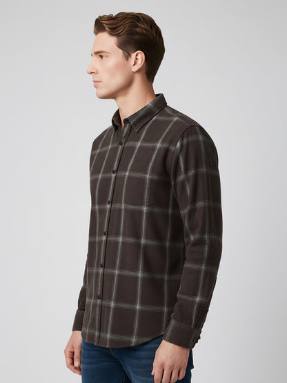 Celio* Men Brown Checked Regular Fit Cotton Shirts