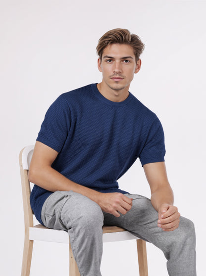 Celio* Men Blue Solid Regular Fit Cotton T-Shirts