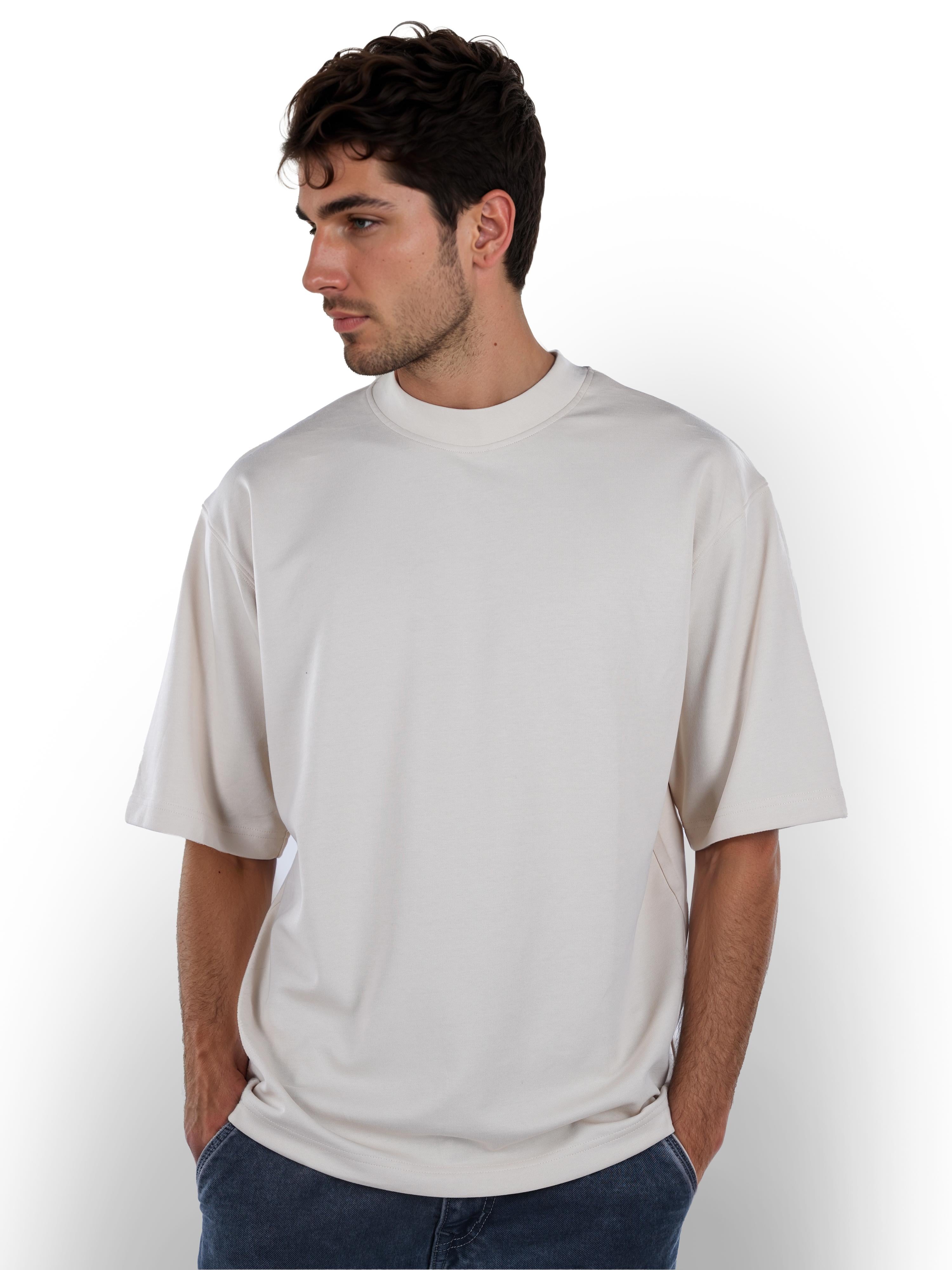 Beige Solid Cotton T-shirt