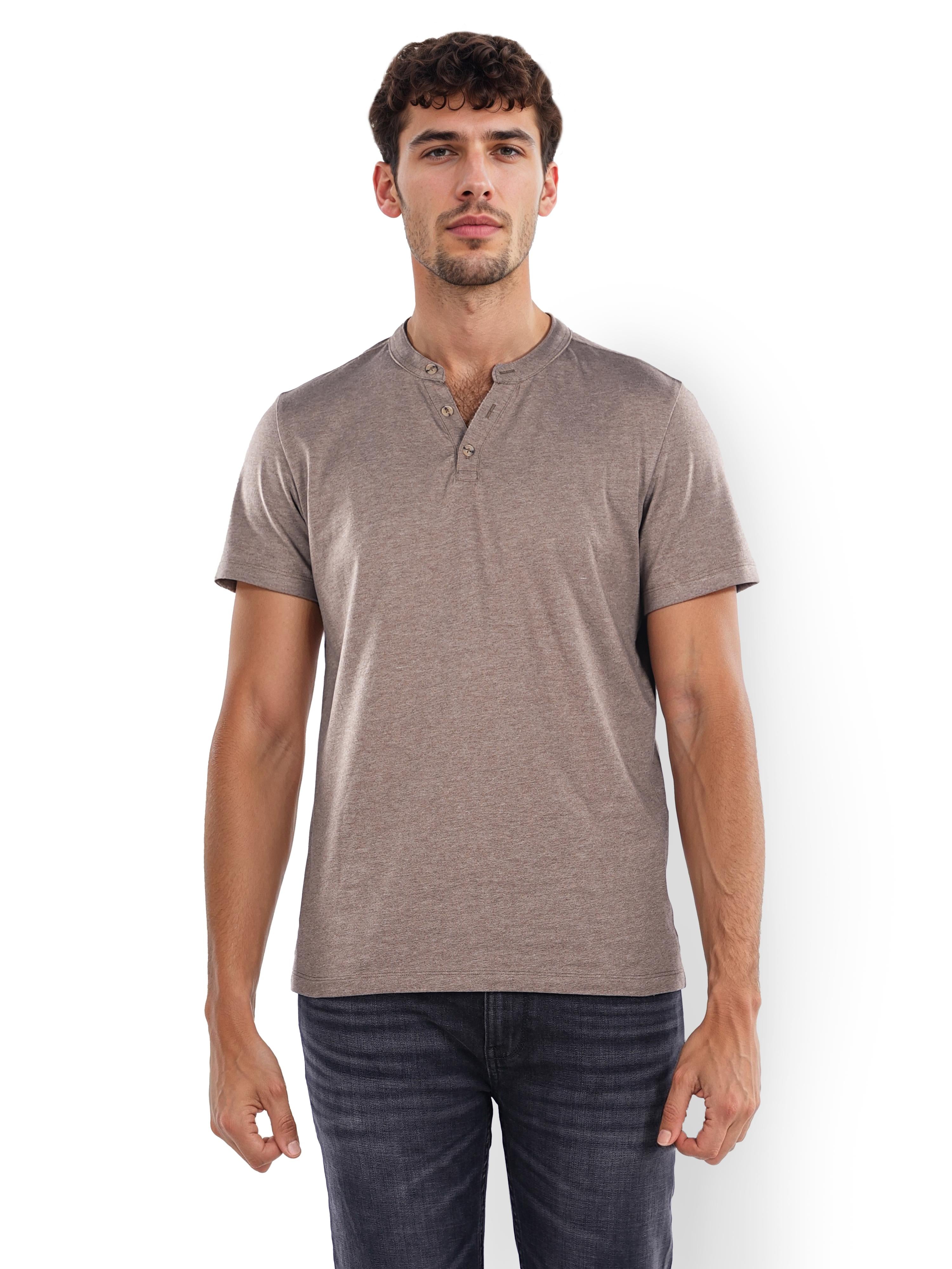 Brown Solid Cotton T-shirt