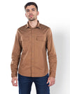 Celio* Solid Regular Fit Cotton Brown Shirt