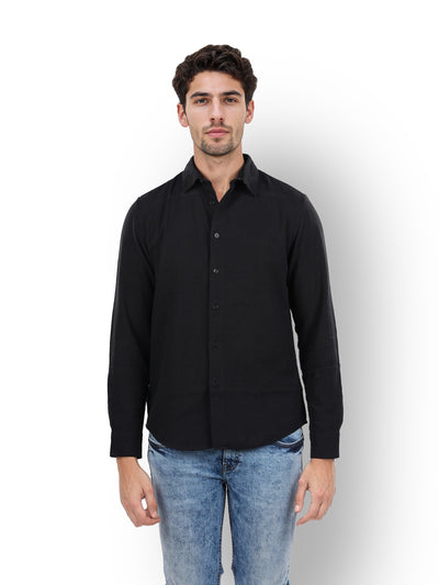 Celio* Solid Regular Fit Cotton Black Shirt