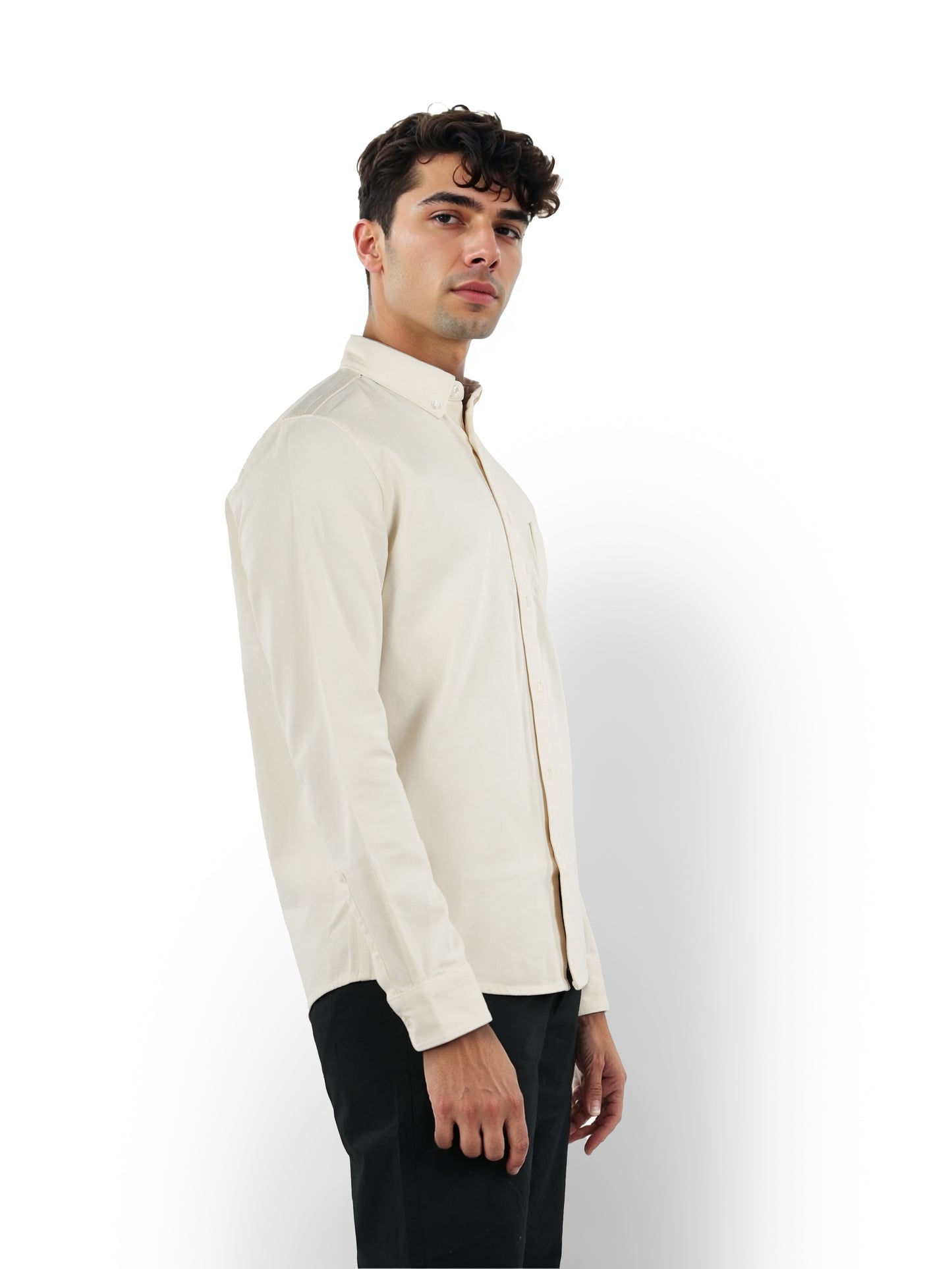 Off White Solid Cotton Shirt