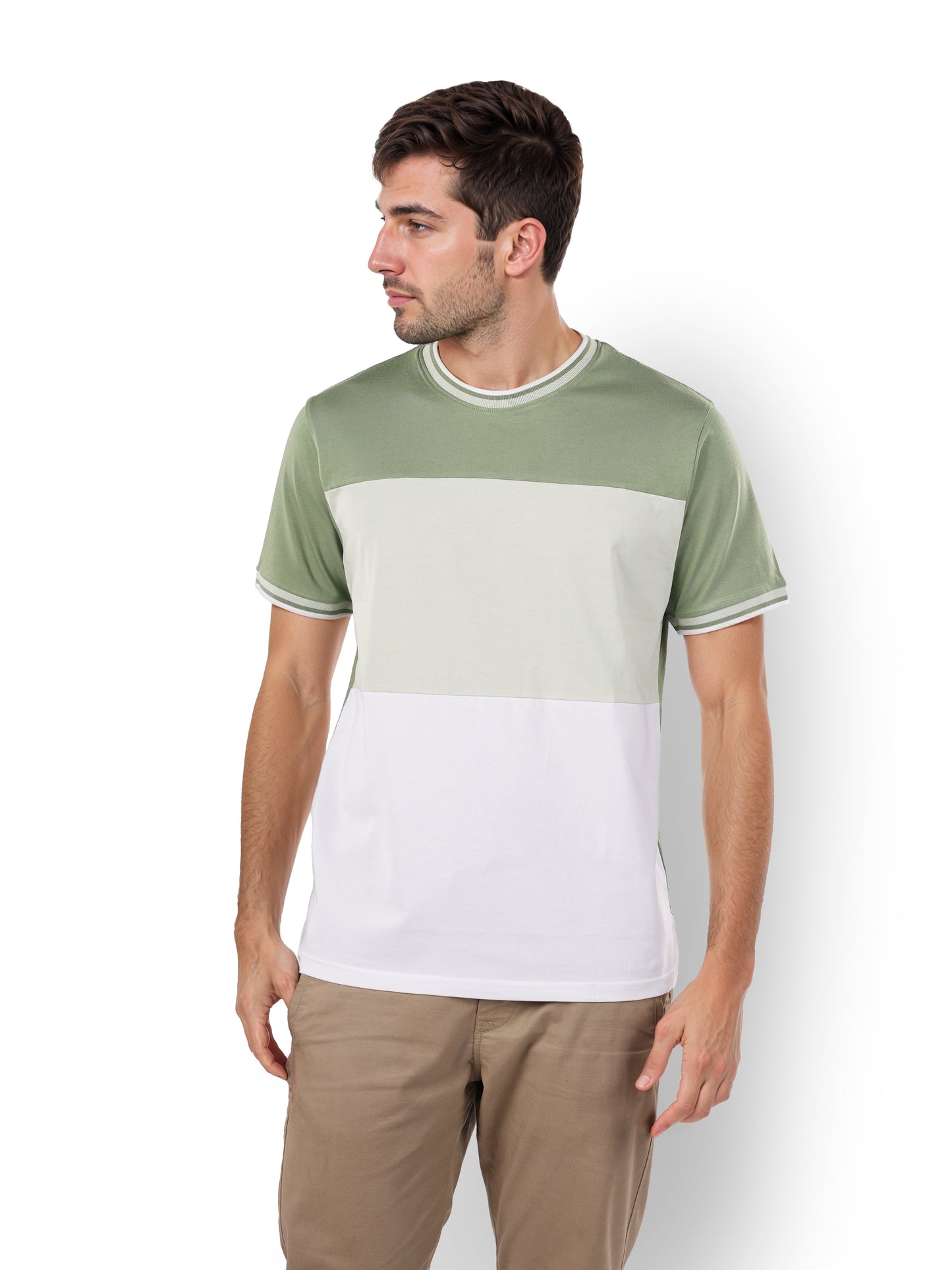 Green Colourblock Cotton T-shirt