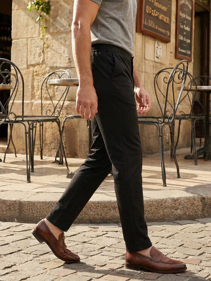 Celio Mens Black Knit Slim Fit Cotton Casual Trouser