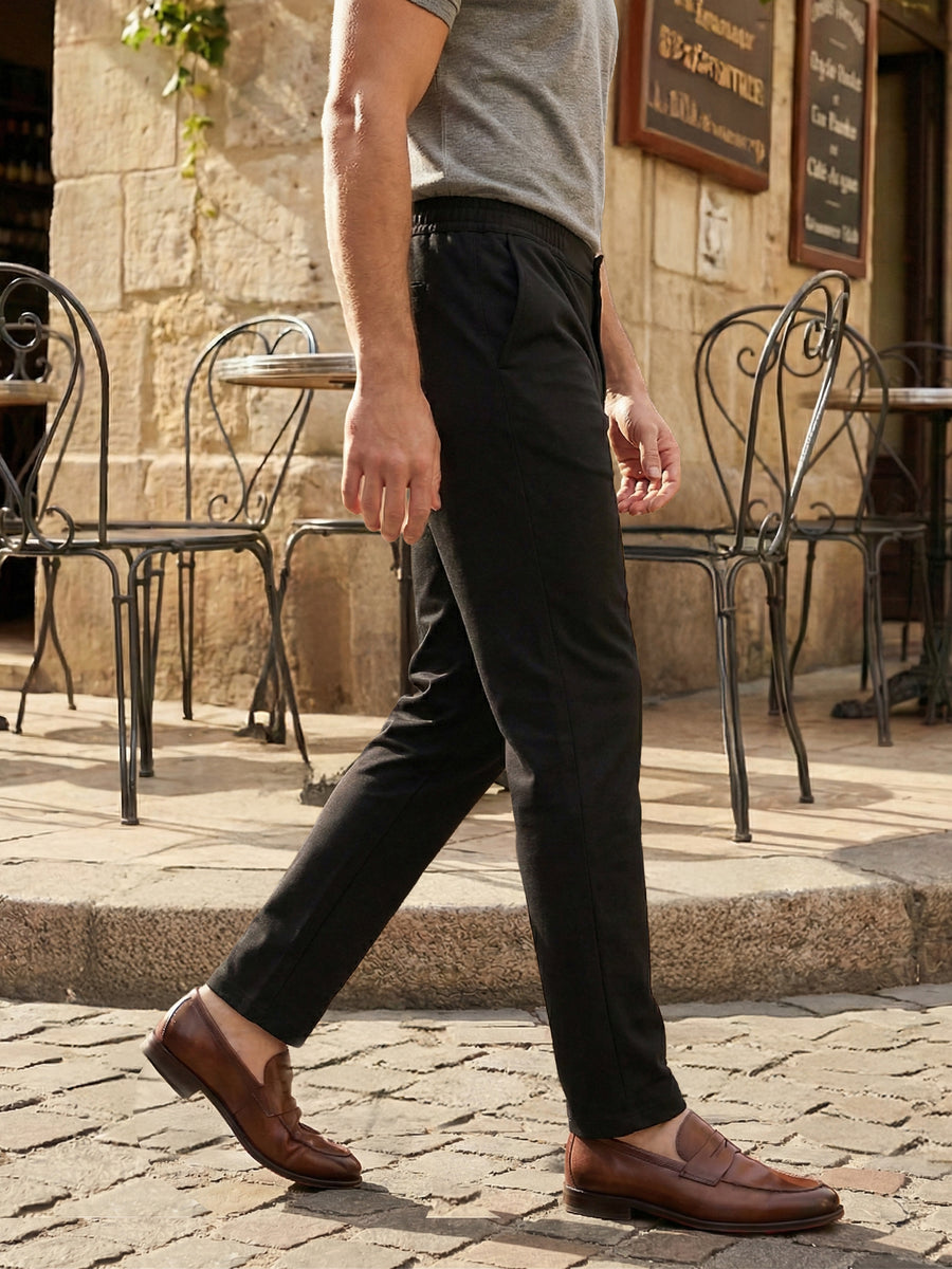 Celio Mens Black Knit Slim Fit Cotton Casual Trouser