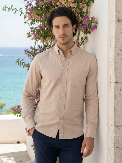 Celio Mens Beige Solid Regular Fit Cotton Shirts