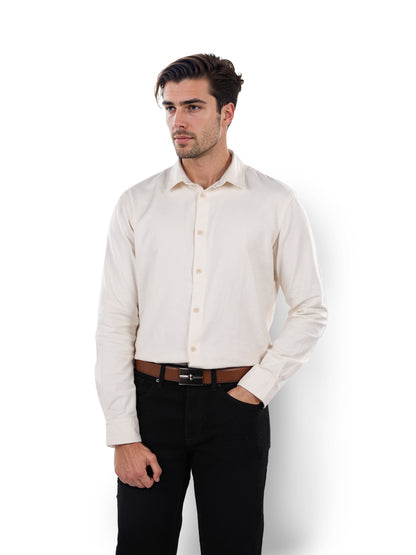 Beige Solid Cotton Shirt