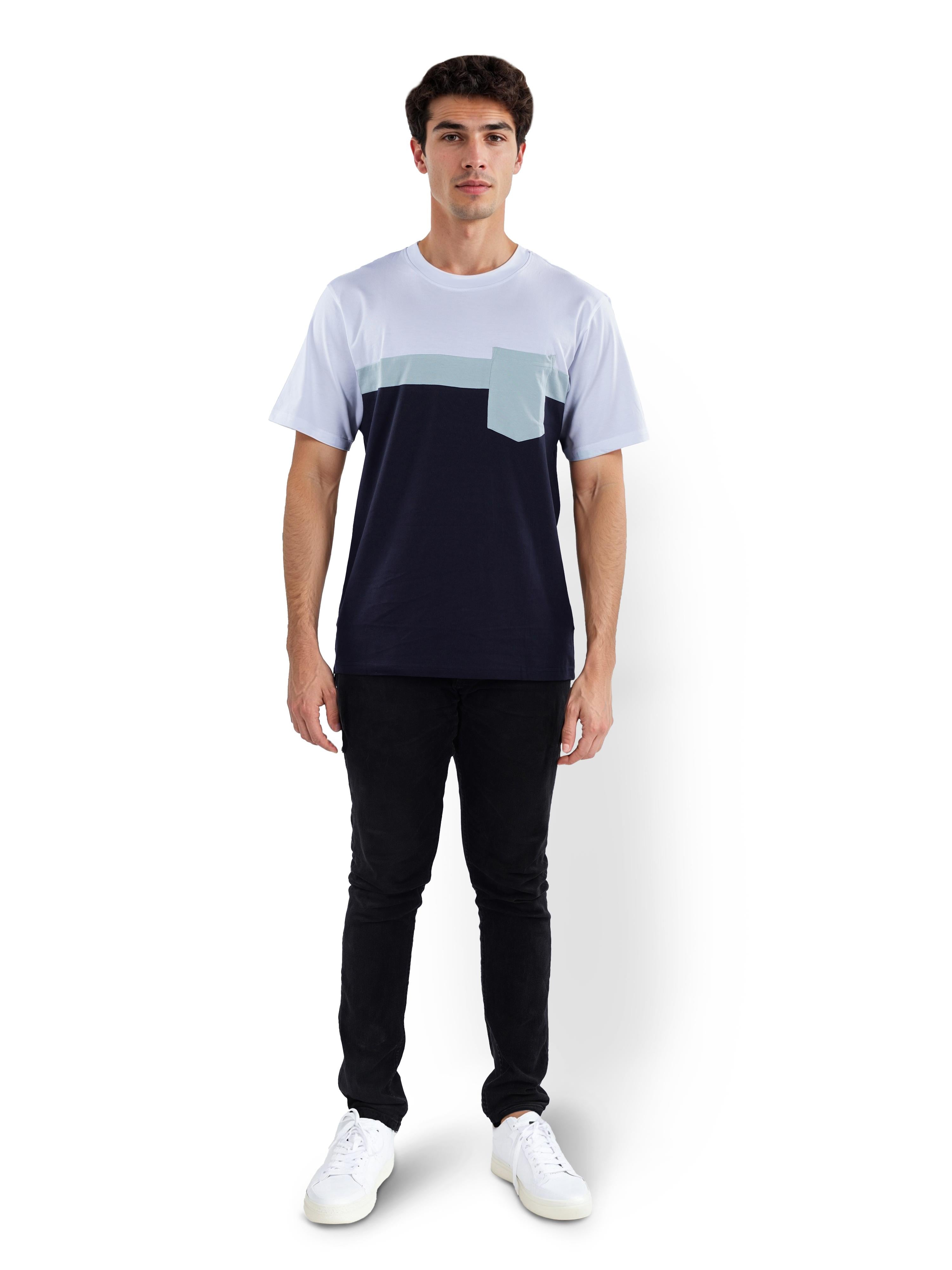 Blue Colourblock Cotton T-shirt