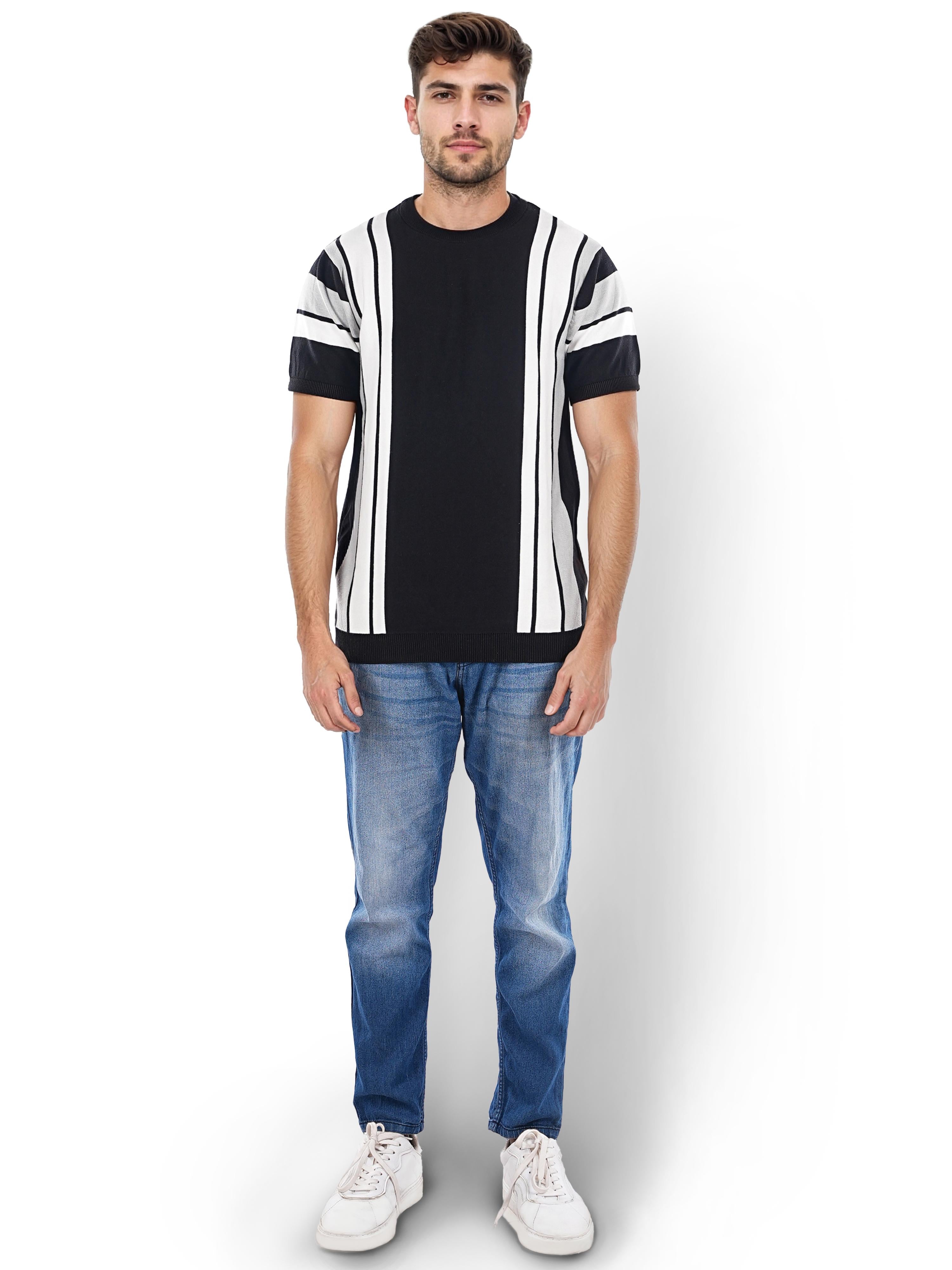 Black Striped Cotton T-shirt