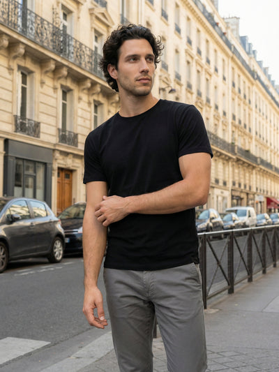 Celio Mens Black Solid Slim Fit Cotton T-Shirts