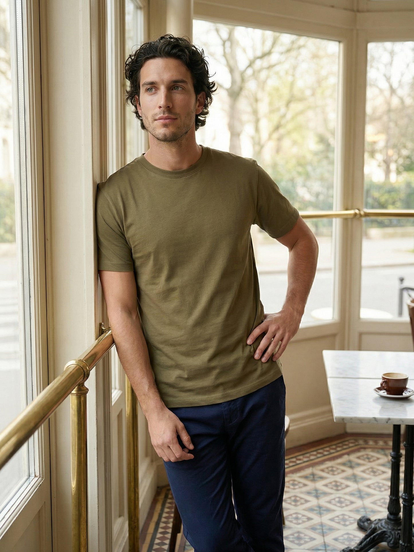 Celio Mens Olive Solid Slim Fit Cotton T-Shirts