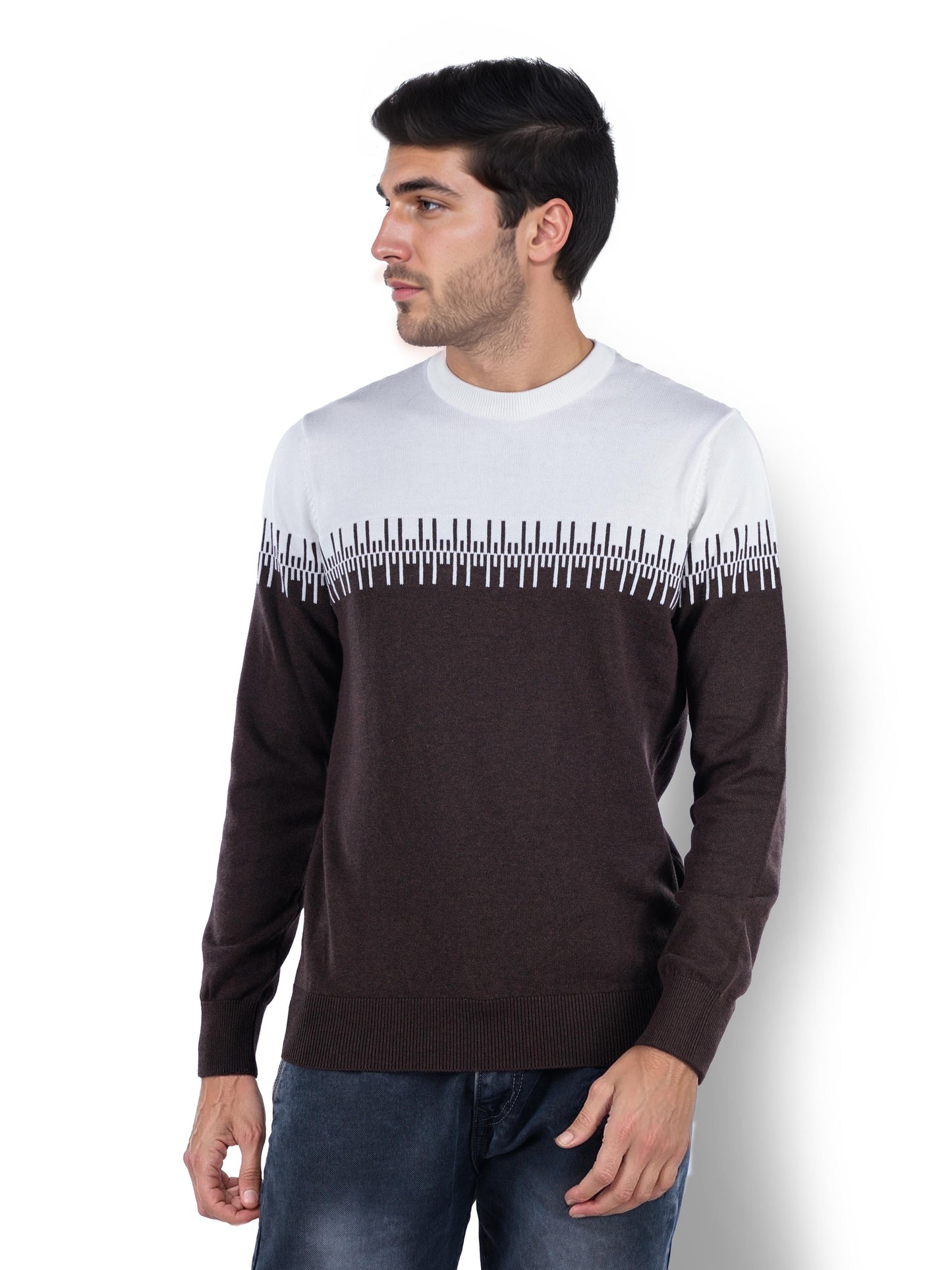 Brown Colourblock Cotton Sweater