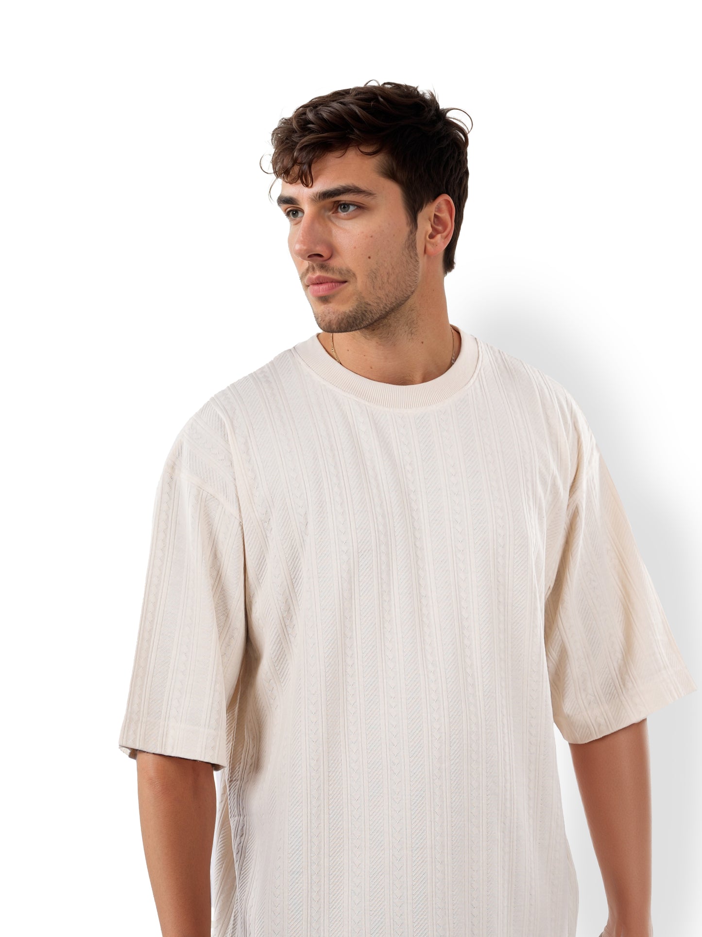 Beige Striped Cotton T-shirt