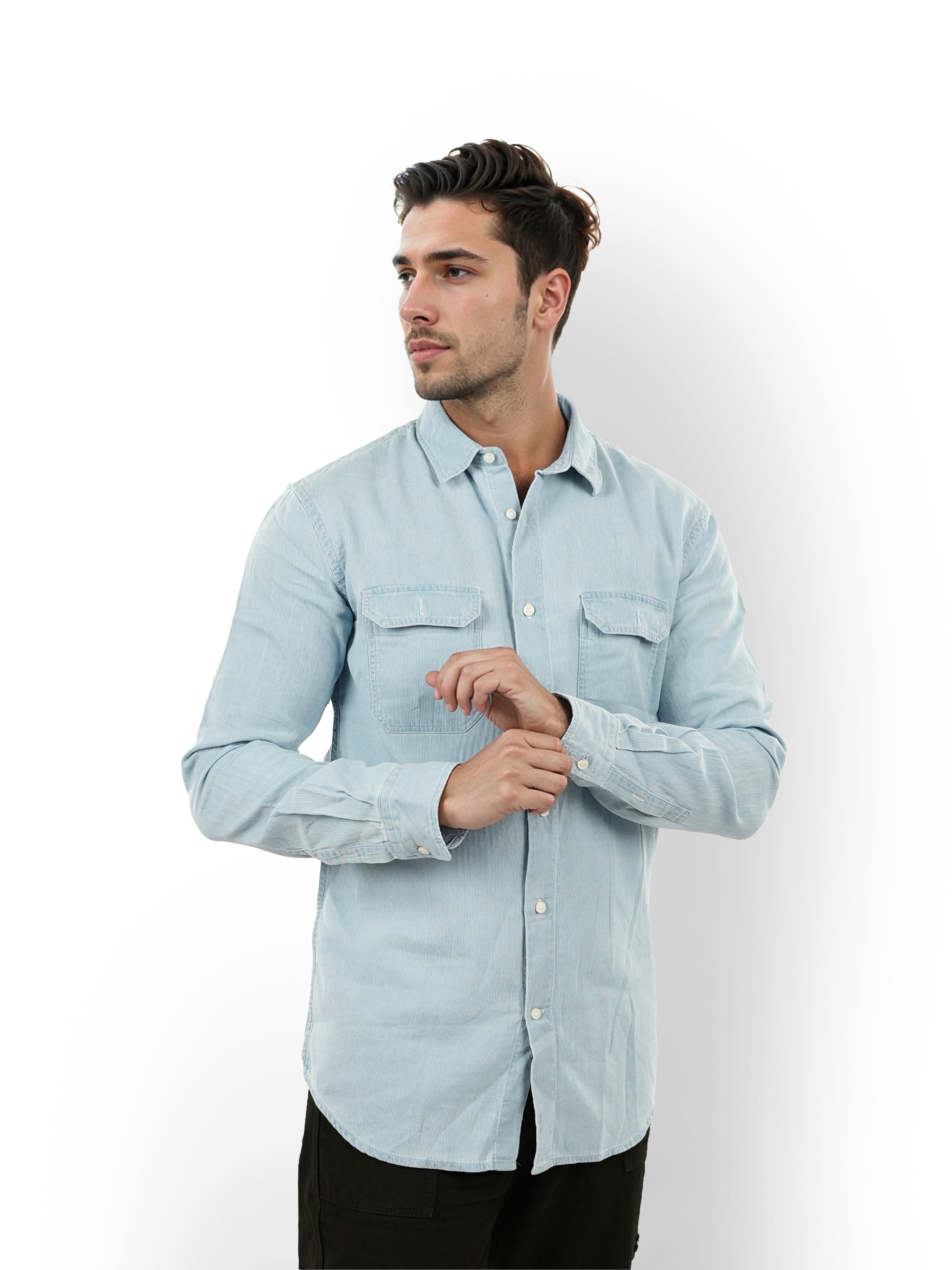 Blue Solid Cotton Shirt